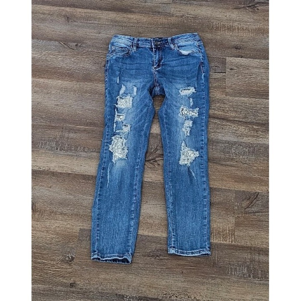 Bebe Jeans Blue Denim Distressed Stretch Skinny Pants Size 27